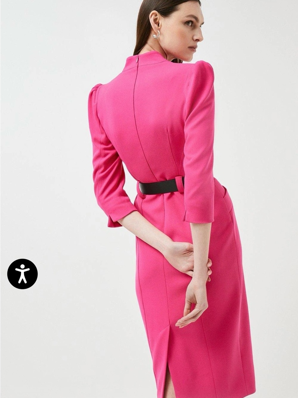 Karen Millen Forever Belted Midi Pencil Dress Magenta Pink NWT US 8 UK 12 - Picture 8 of 9